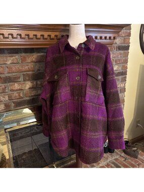 Good American Shacket Size XL Pop Thistle Large Plaid NWT